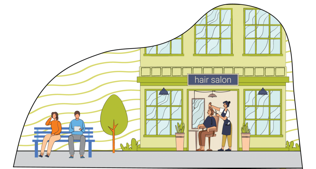 Close up illustration of the City of Battle Creek hair salon.
