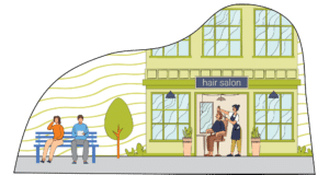 Close up illustration of the City of Battle Creek hair salon.