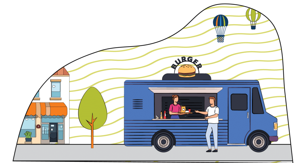 Close up illustration of the City of Battle Creek burger food truck.
