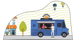 Close up illustration of the City of Battle Creek burger food truck.